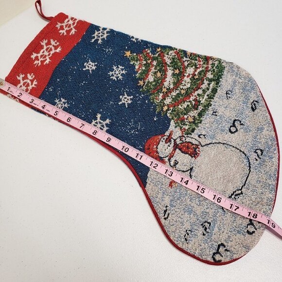 Old Time Pottery 19" Tapestry Christmas Holiday Stocking Snowman Tree Snowflakes - Picture 7 of 9